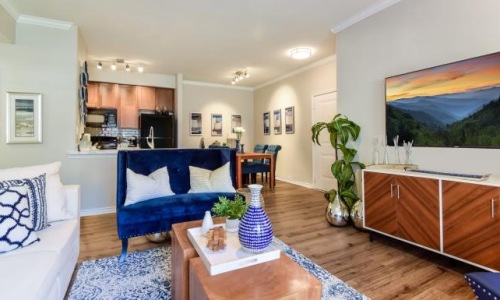 a living room with a couch and a table